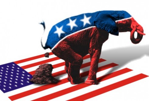 GOP Elephant dumps on a US flag