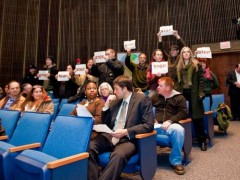 Members of the Occupy Delaware movement protest the sheriff’s sale at the City/County building in Wilmington on Tuesday