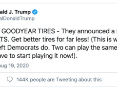 Today: Trump Urges his army of fuckwits to boycott Ohio-based Goodyear tires